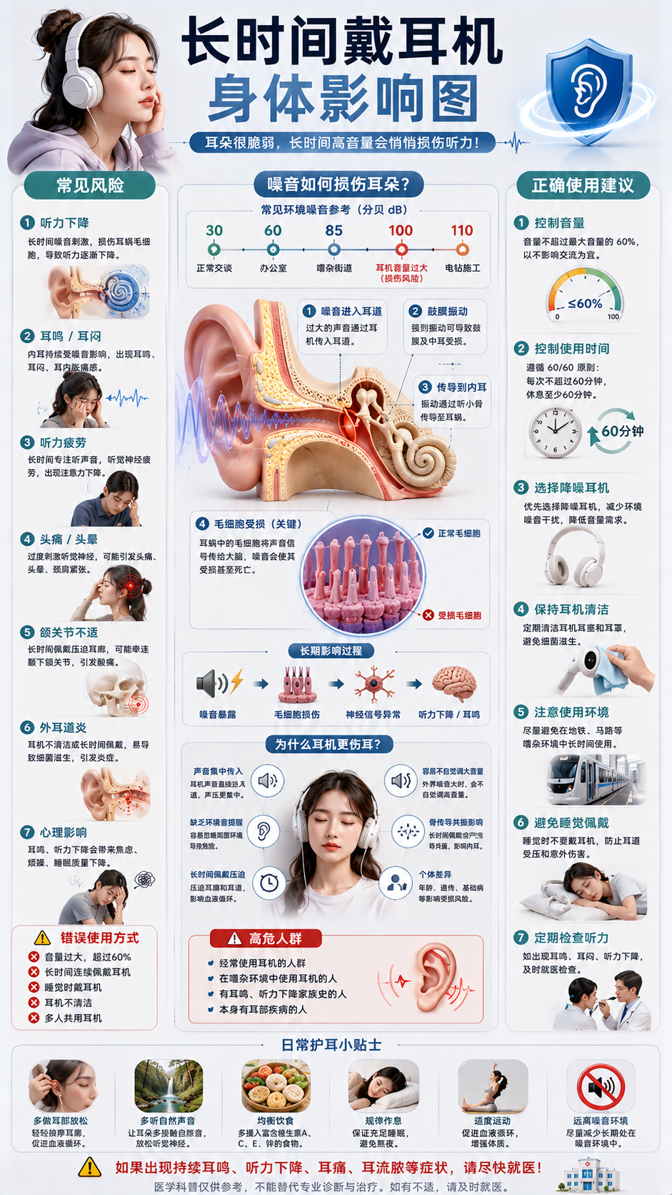 长时间戴耳机影响图解